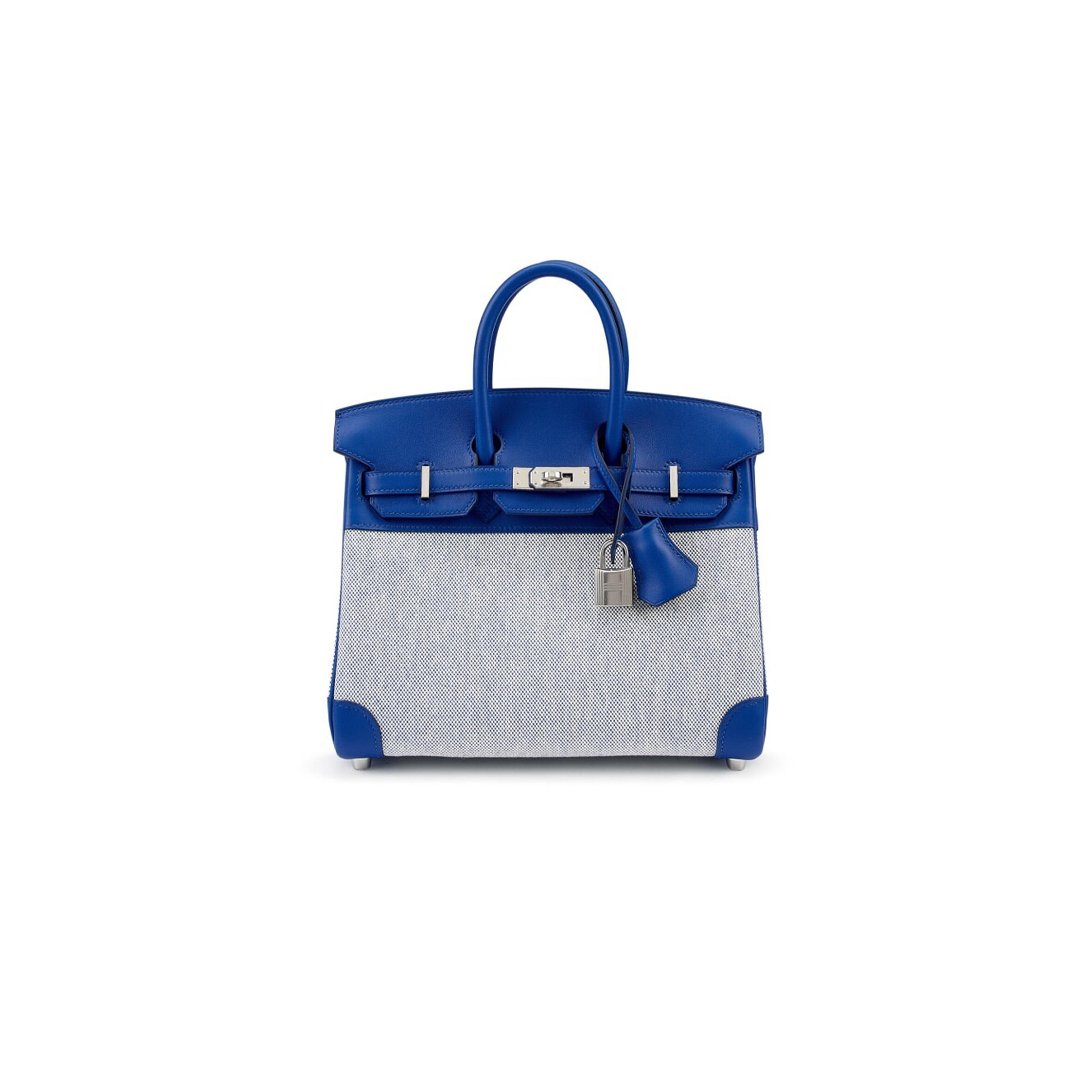 HERMES BLEU FRANCE SWIFT AND TOILE BIRKIN 25 PALLADIUM HARDWARE (25*20*13cm)